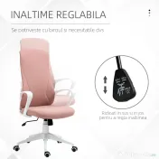 Vinsetto Scaun de birou ergonomic și căptușit, cu înălțime ajustabilă și balans, 62x56x110-119,5 cm, roz | Aosom Romania 