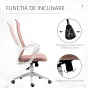 Vinsetto Scaun de birou ergonomic și căptușit, cu înălțime ajustabilă și balans, 62x56x110-119,5 cm, roz | Aosom Romania 