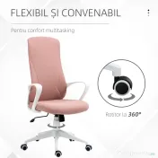 Vinsetto Scaun de birou ergonomic și căptușit, cu înălțime ajustabilă și balans, 62x56x110-119,5 cm, roz | Aosom Romania 