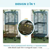 PawHut Colivie pentru Păsări cu 4 Roți Pivotante, Tăvi Detașabile și Recipiente din Plastic, 51.5x50x140 cm, Negru | Aosom Romania 