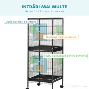 PawHut Colivie pentru Păsări cu 4 Roți Pivotante, Tăvi Detașabile și Recipiente din Plastic, 51.5x50x140 cm, Negru | Aosom Romania 