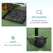 PawHut Colivie pentru Păsări cu 4 Roți Pivotante, Tăvi Detașabile și Recipiente din Plastic, 51.5x50x140 cm, Negru | Aosom Romania 