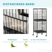 PawHut Colivie pentru Păsări cu 4 Roți Pivotante, Tăvi Detașabile și Recipiente din Plastic, 51.5x50x140 cm, Negru | Aosom Romania 