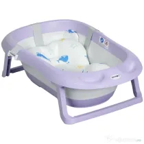 ZONEKIZ Cadita Pliabila pentru Copii 0-6 Ani cu Perna si Organizatoare, 83x48x23.5cm, Violet/Alb | Aosom Romania