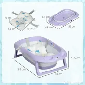 ZONEKIZ Cadita Pliabila pentru Copii 0-6 Ani cu Perna si Organizatoare, 83x48x23.5cm, Violet/Alb | Aosom Romania 