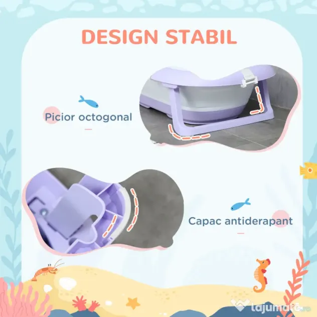 ZONEKIZ Cadita Pliabila pentru Copii 0-6 Ani cu Perna si Organizatoare, 83x48x23.5cm, Violet/Alb | Aosom Romania