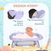 ZONEKIZ Cadita Pliabila pentru Copii 0-6 Ani cu Perna si Organizatoare, 83x48x23.5cm, Violet/Alb | Aosom Romania 