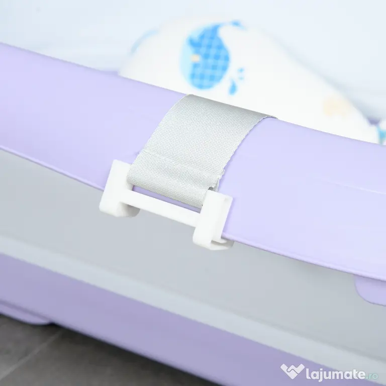 ZONEKIZ Cadita Pliabila pentru Copii 0-6 Ani cu Perna si Organizatoare, 83x48x23.5cm, Violet/Alb | Aosom Romania