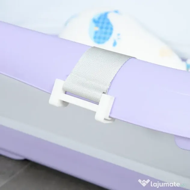 ZONEKIZ Cadita Pliabila pentru Copii 0-6 Ani cu Perna si Organizatoare, 83x48x23.5cm, Violet/Alb | Aosom Romania