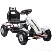 HOMCOM Kart cu Pedale pentru Copii 5-12 Ani cu Scaun Reglabil, Anvelope Gonflabile, Frână de Mână, Design de Curse, Alb și Negru | Aosom Romania 