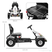 HOMCOM Kart cu Pedale pentru Copii 5-12 Ani cu Scaun Reglabil, Anvelope Gonflabile, Frână de Mână, Design de Curse, Alb și Negru | Aosom Romania 
