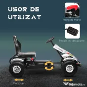 HOMCOM Kart cu Pedale pentru Copii 5-12 Ani cu Scaun Reglabil, Anvelope Gonflabile, Frână de Mână, Design de Curse, Alb și Negru | Aosom Romania 