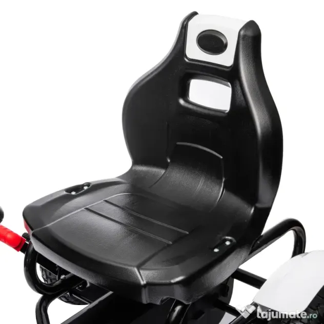 HOMCOM Kart cu Pedale pentru Copii 5-12 Ani cu Scaun Reglabil, Anvelope Gonflabile, Frână de Mână, Design de Curse, Alb și Negru | Aosom Romania