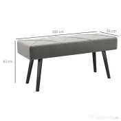 HOMCOM Danca Depozitare, Velvet Tapițat, cu Picioare de Oțel, pentru Dormitor, Living, Sufragerie, Hol, 100x36x45 cm, Gri | Aosom Romania