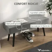 HOMCOM Danca Depozitare, Velvet Tapițat, cu Picioare de Oțel, pentru Dormitor, Living, Sufragerie, Hol, 100x36x45 cm, Gri | Aosom Romania