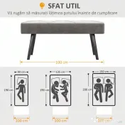 HOMCOM Danca Depozitare, Velvet Tapițat, cu Picioare de Oțel, pentru Dormitor, Living, Sufragerie, Hol, 100x36x45 cm, Gri | Aosom Romania