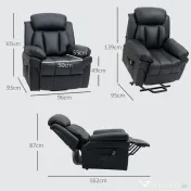 HOMCOM Fotoliu Electric Rabatabil cu Ridicare pentru Persoane, Capitolaj Gros și Telecomandă, Dimensiuni 96x93x105 cm, Negru Elegant | Aosom România