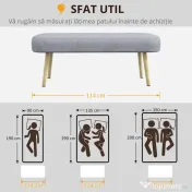 HOMCOM Bancă Tapițată pentru Capătul Patului, cu Butoni și Picioare din Oțel, Gri, Dormitor/Cameră de Zi | Aosom Romania