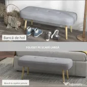 HOMCOM Bancă Tapițată pentru Capătul Patului, cu Butoni și Picioare din Oțel, Gri, Dormitor/Cameră de Zi | Aosom Romania