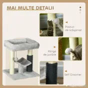 PawHut Ansamblu de Zgâriat cu Pătuț, Platformă, Perie și Stâlp din Sisal, 40x40x48 cm, Gri | Aosom Romania 