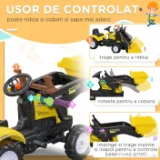 HOMCOM Excavator cu Pedale pentru Copii de 3 Ani cu Cupă Frontală și Volan, 114x41x52 cm, Galben | Aosom Romania
