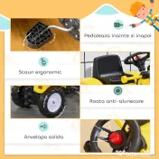 HOMCOM Excavator cu Pedale pentru Copii de 3 Ani cu Cupă Frontală și Volan, 114x41x52 cm, Galben | Aosom Romania