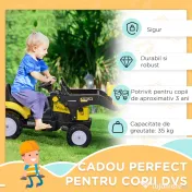 HOMCOM Excavator cu Pedale pentru Copii de 3 Ani cu Cupă Frontală și Volan, 114x41x52 cm, Galben | Aosom Romania