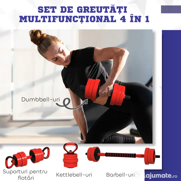 SPORTNOW Set de Greutăți pentru Sală 4 în 1 din Plastic și Nisip, Roșu | Aosom Romania