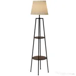 Lampa de Podea cu Rafturi, Inalta cu Abajur din Material Textil (Becul nu este Inclus), Nuc Maro si Maro Deschis, Φ42x166cm HOMCOM | Aosom RO