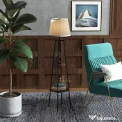Lampa de Podea cu Rafturi, Inalta cu Abajur din Material Textil (Becul nu este Inclus), Nuc Maro si Maro Deschis, Φ42x166cm HOMCOM | Aosom RO 