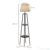 Lampa de Podea cu Rafturi, Inalta cu Abajur din Material Textil (Becul nu este Inclus), Nuc Maro si Maro Deschis, Φ42x166cm HOMCOM | Aosom RO 
