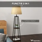Lampa de Podea cu Rafturi, Inalta cu Abajur din Material Textil (Becul nu este Inclus), Nuc Maro si Maro Deschis, Φ42x166cm HOMCOM | Aosom RO 