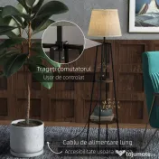Lampa de Podea cu Rafturi, Inalta cu Abajur din Material Textil (Becul nu este Inclus), Nuc Maro si Maro Deschis, Φ42x166cm HOMCOM | Aosom RO 