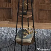 Lampa de Podea cu Rafturi, Inalta cu Abajur din Material Textil (Becul nu este Inclus), Nuc Maro si Maro Deschis, Φ42x166cm HOMCOM | Aosom RO 
