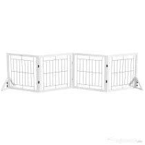 PawHut Poartă Pliabilă pentru Câini, Poartă de Siguranță pentru Animale și Căţei cu 4 Panouri și Picioare Triunghiulare, 280x70 cm, Alb | Aosom Romania