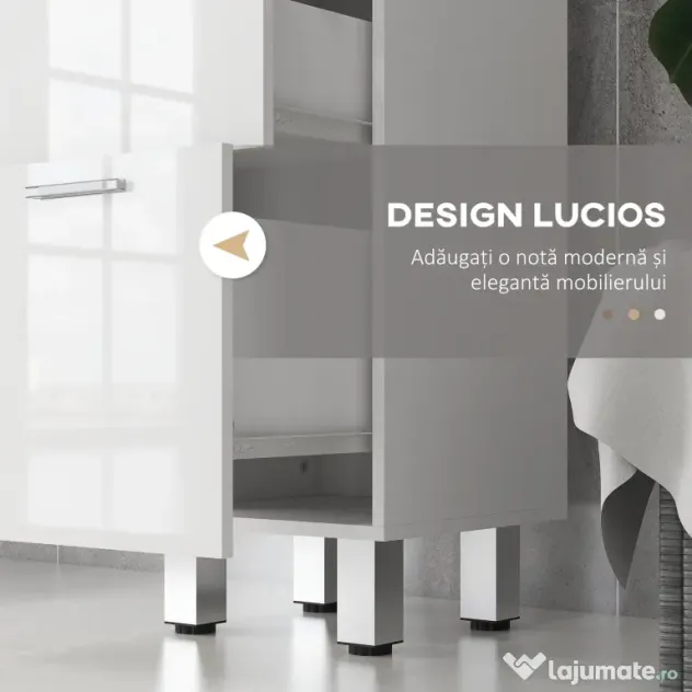 kleankin Dulap de Baie, Unitate de Depozitare pentru Baie cu Luciu Inalt, cu 4 Sertare, Alb | Aosom Romania