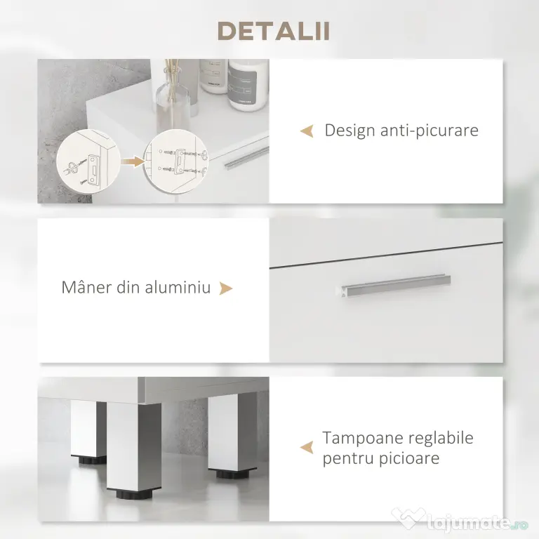 kleankin Dulap de Baie, Unitate de Depozitare pentru Baie cu Luciu Inalt, cu 4 Sertare, Alb | Aosom Romania