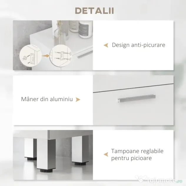 kleankin Dulap de Baie, Unitate de Depozitare pentru Baie cu Luciu Inalt, cu 4 Sertare, Alb | Aosom Romania