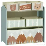 ZONEKIZ Raft Mobil pentru Jucării, Comodă cu 6 Rafturi Detașabile din Material Textil, 63x30x66 cm, Verde