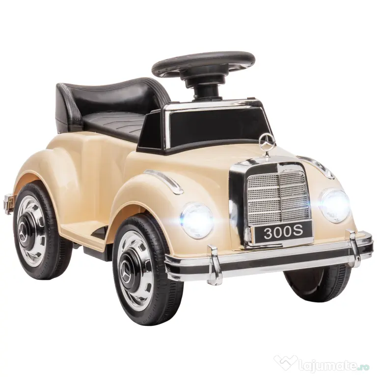 HOMCOM Masina Electrica pentru Copii, Auto pentru Copii Mercedes-Benz 6V cu Muzica, Varsta 18-48 Luni, Bej | Aosom Romania
