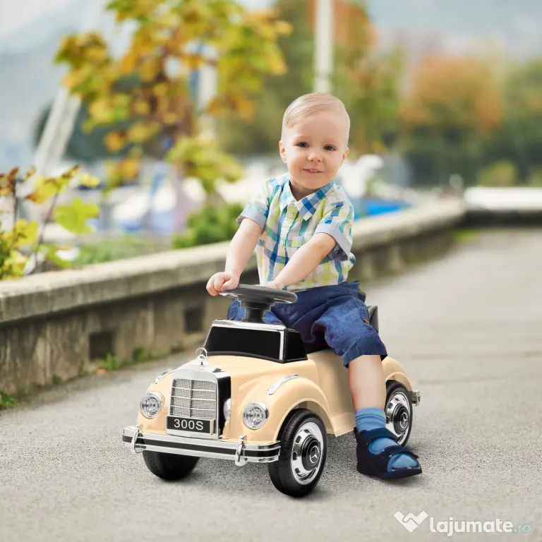 HOMCOM Masina Electrica pentru Copii, Auto pentru Copii Mercedes-Benz 6V cu Muzica, Varsta 18-48 Luni, Bej | Aosom Romania