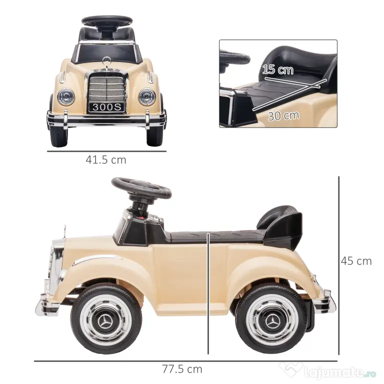 HOMCOM Masina Electrica pentru Copii, Auto pentru Copii Mercedes-Benz 6V cu Muzica, Varsta 18-48 Luni, Bej | Aosom Romania