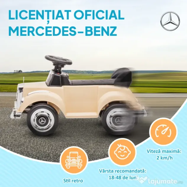 HOMCOM Masina Electrica pentru Copii, Auto pentru Copii Mercedes-Benz 6V cu Muzica, Varsta 18-48 Luni, Bej | Aosom Romania
