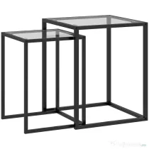 HOMCOM Set de 2 Masute care se Suprapun, Masute de Cafea Moderne care Economisesc Spatiul Patrate din Otel si Sticla Securizata, Negru | Aosom RO