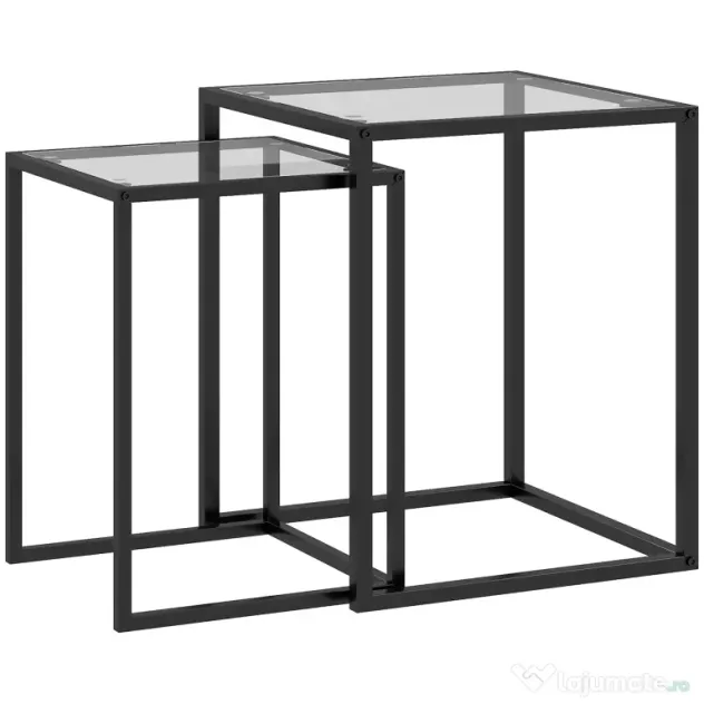 HOMCOM Set de 2 Masute care se Suprapun, Masute de Cafea Moderne care Economisesc Spatiul Patrate din Otel si Sticla Securizata, Negru | Aosom RO