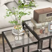 HOMCOM Set de 2 Masute care se Suprapun, Masute de Cafea Moderne care Economisesc Spatiul Patrate din Otel si Sticla Securizata, Negru | Aosom RO