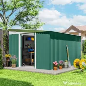 Outsunny Magazie de Gradina cu Ușa Glisantă si Orificii de Aerisire, din Oțel Galvanizat, 345x280,5x169-201cm, Verde | Aosom Romania 