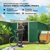Outsunny Magazie de Gradina cu Ușa Glisantă si Orificii de Aerisire, din Oțel Galvanizat, 345x280,5x169-201cm, Verde | Aosom Romania 