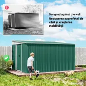 Outsunny Magazie de Gradina cu Ușa Glisantă si Orificii de Aerisire, din Oțel Galvanizat, 345x280,5x169-201cm, Verde | Aosom Romania 