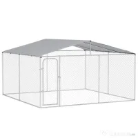 PawHut Țarc pentru Câini Talie Medie, Metal Galvanizat, Acoperiș Oxford, Ușă cu Zăvor, 400x230x232 cm, Argintiu | Aosom Romania